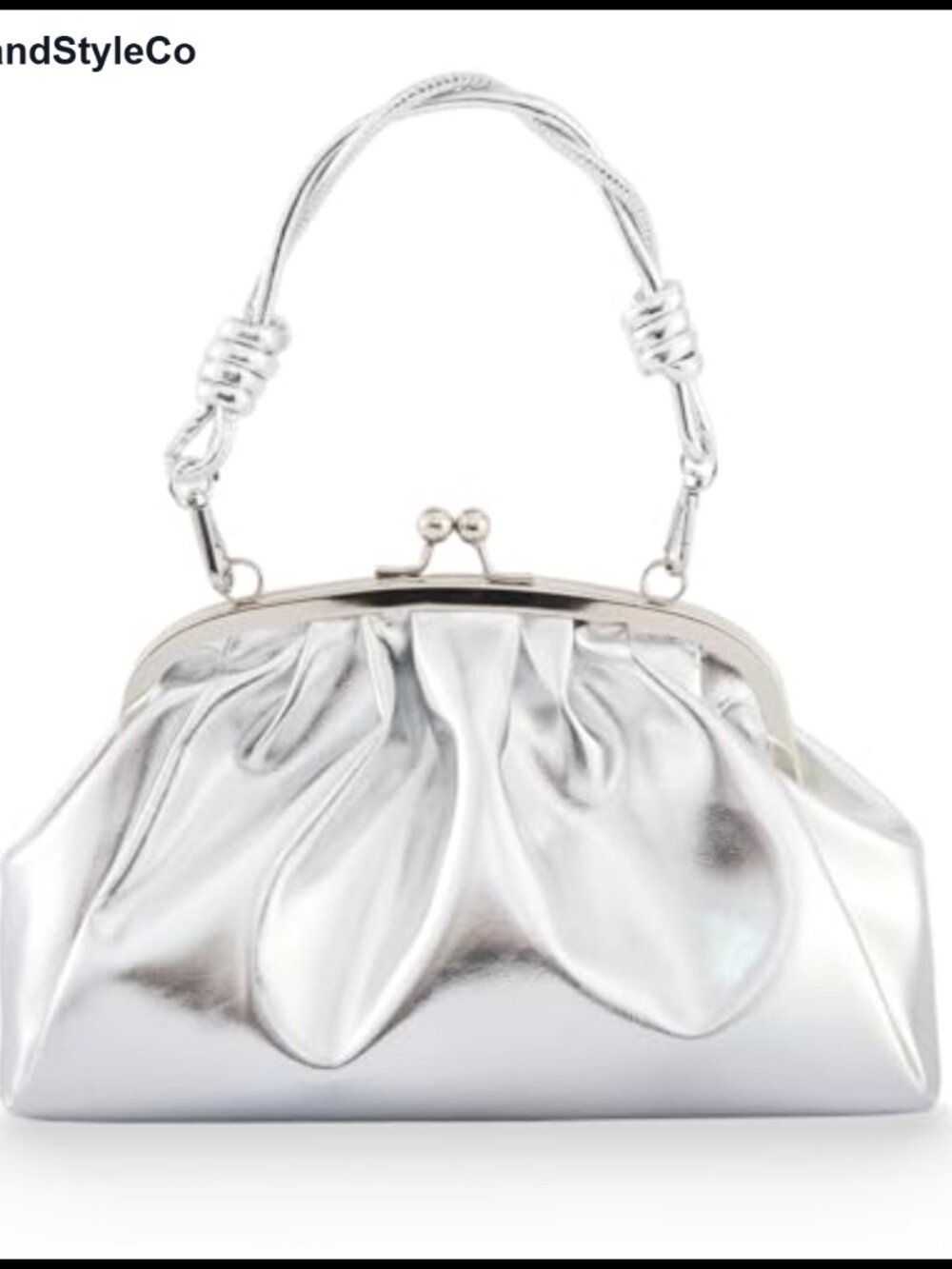 Metallic Vegan Leather Pleated Clutch Evening Bag with Chain Crossbody